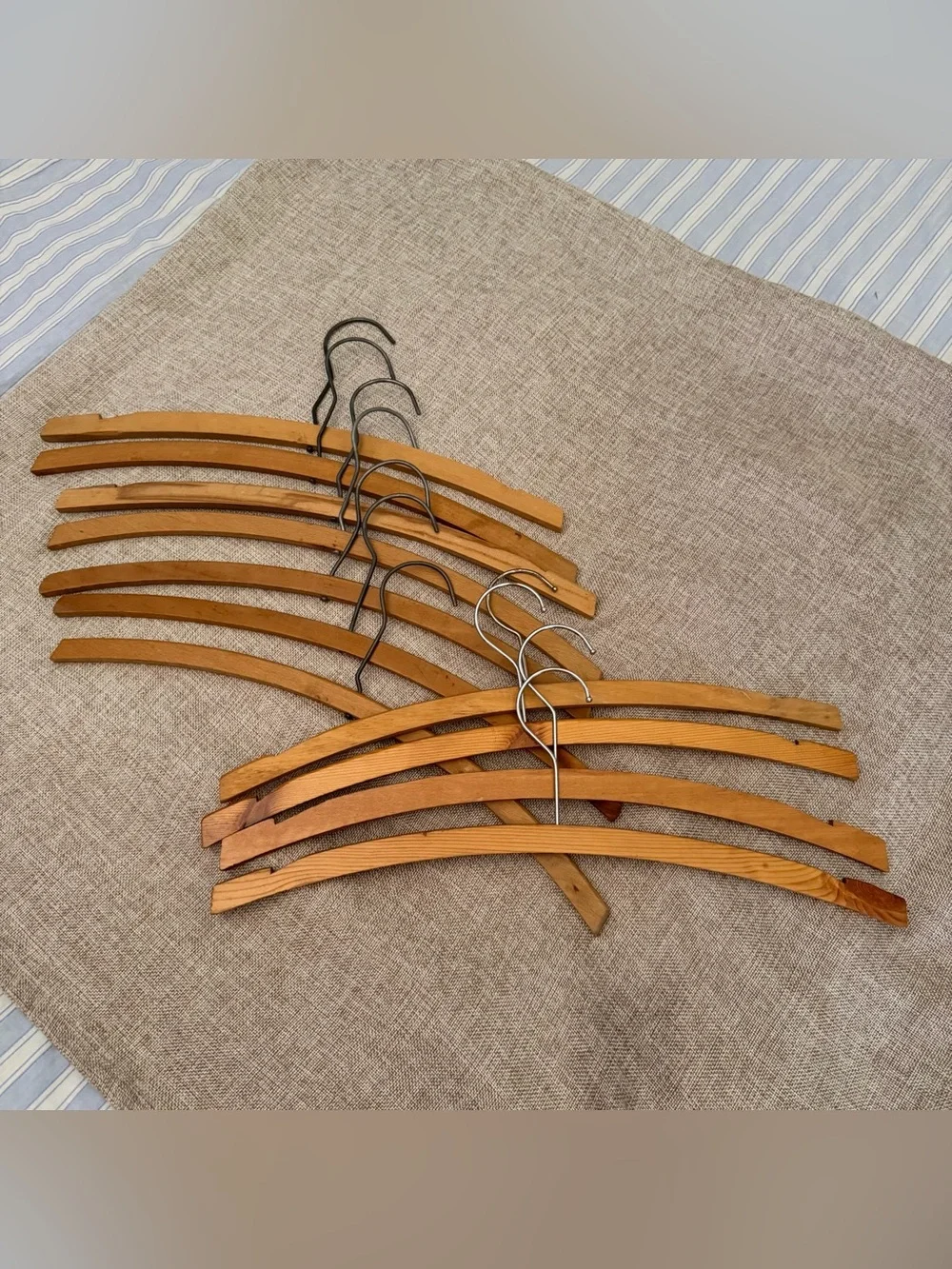11 piece set of vintage curved solid wood coat suit hangers
